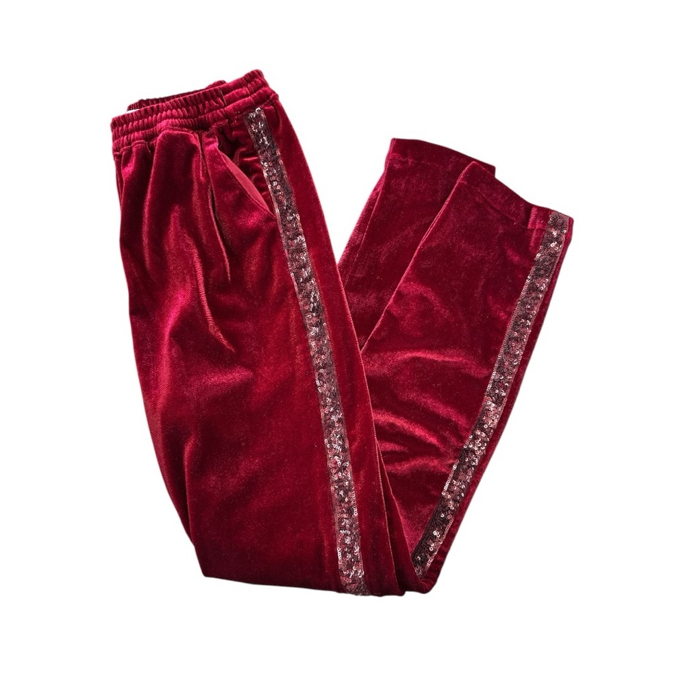 Mini Boden Red Velvet Sequin Side Pants